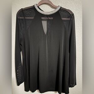 Moa Moa women’s dressy pullover blouse with jeweled neckline